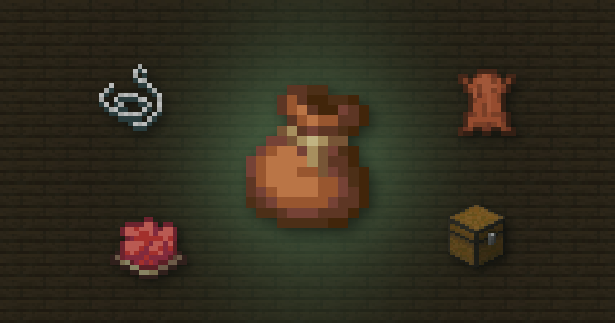 A bundle surrounded by string, leather, red dye and a chest on spruce planks