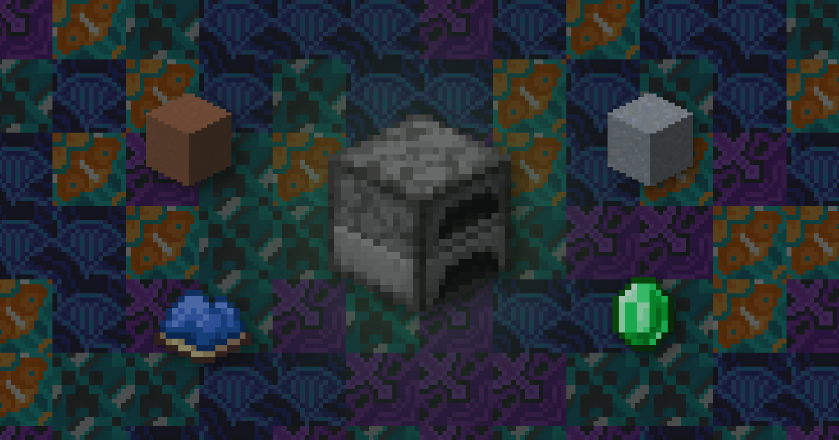 A furnace in front of a wall of blue, orange, purple and cyan glazed terracotta, with terracotta, clay, blue dye and an emerald