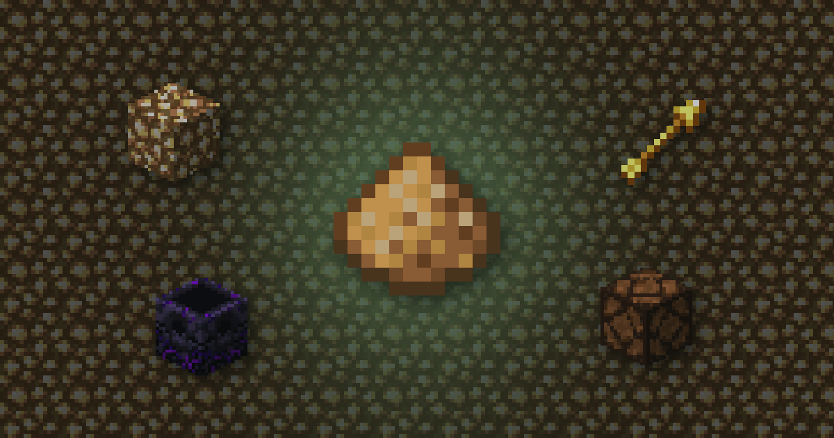 Glowstone dust surrounded by glowstone, a spectral arrow, a respawn anchor and a redstone lamp on glowstone