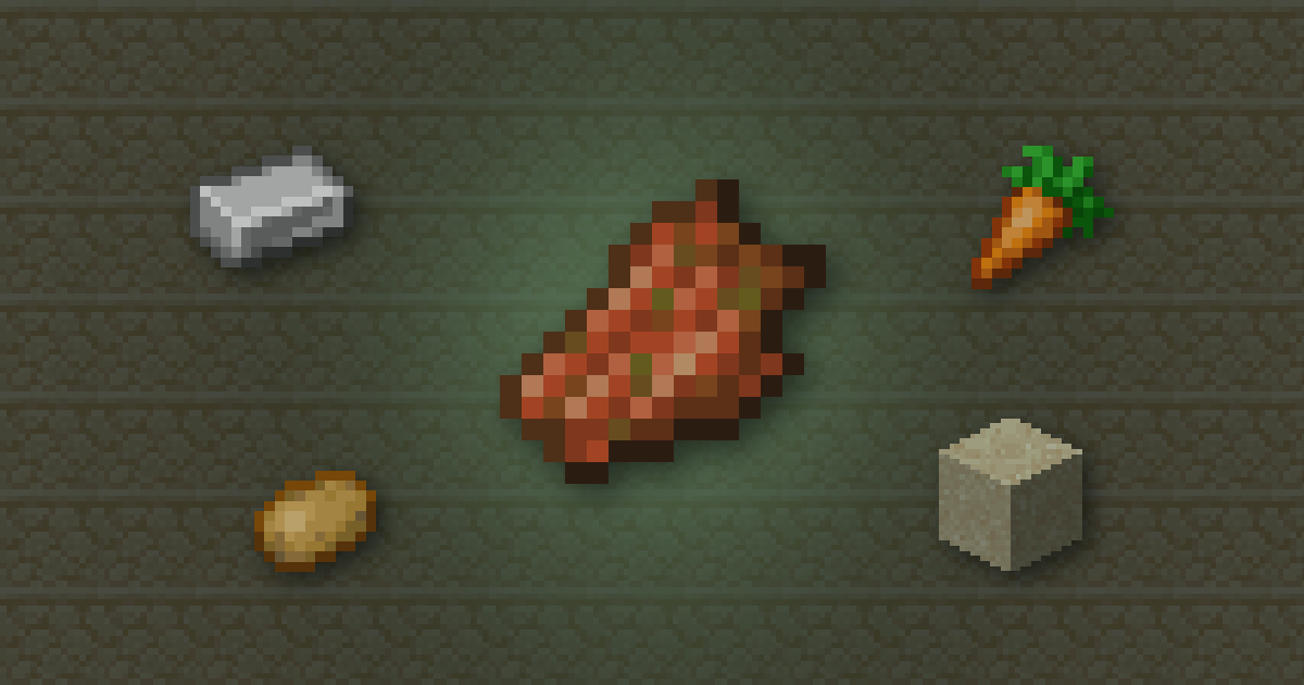 Rotten flesh surrounded by an iron ingot, a carrot, a potato and sand on sandstone
