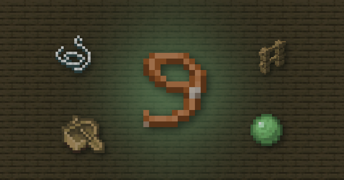 A lead surrounded by string, an oak fence, an oak boat and a slimeball on oak planks
