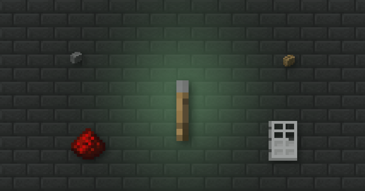 A lever surrounded by a stone button, an oak button, redstone and an iron door on stone bricks
