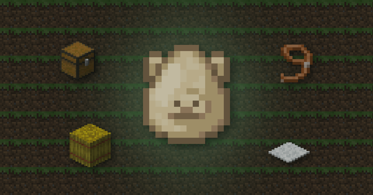 A llama spawn egg surrounded by a chest, a lead, a hay bale and white carpet on grass
