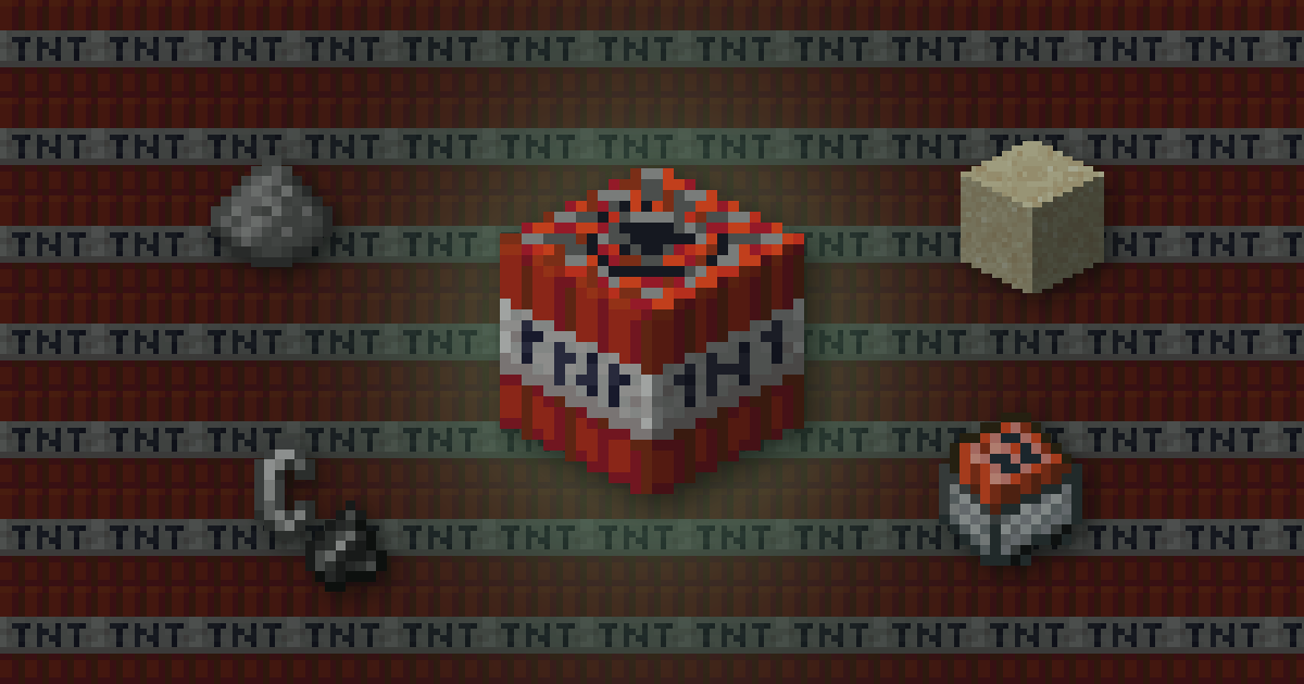 TNT surrounded by gunpowder, sand, a flint and steel and a TNT minecart